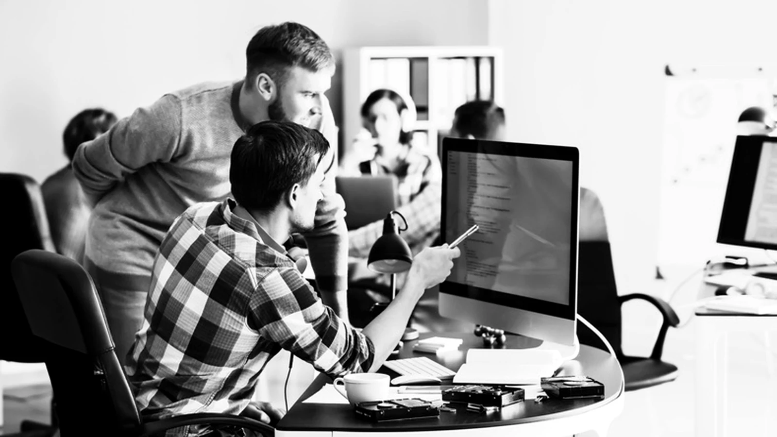 Technology team working on software